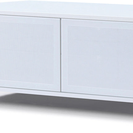 MDA Designs CORVUS Corner-Friendly Gloss White Contemporary Cabinet with White Profiles White BeamThru Glass Doors Suitable for Flat Screen TVs up to 50" - Grade A