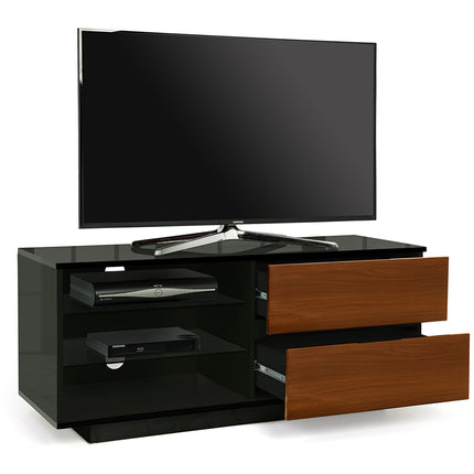 Centurion Supports Gallus Gloss Black with 2-Walnut Drawers and 3-Shelf 32"-55" LED/LCD/Plasma Cabinet TV Stand