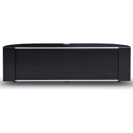 MDA Designs Sirius 1600 TV Cabinet Gloss Black Stand with BEAMTHRU Remote-Friendly Glass Door, Silver Trims, Cable Management and Storage for LED, LCD, OLED & Plasma TVs up to 70” TV Unit - Grade A