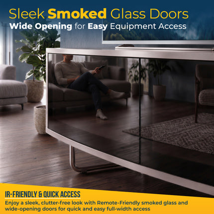 Homeology CARU Greige Remote Friendly Super-Contemporary "D" Shape Design 32"-65" Flat Screen TV Cabinet