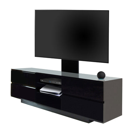 Homeology Avitus Gloss Black with 4-Black Drawers and 3-Shelves up to 65" LED/LCD/Plasma TV Stand with Mounting Arm