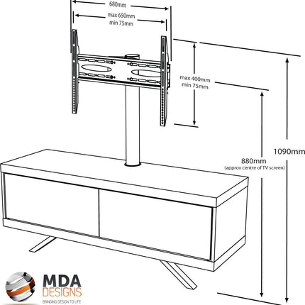 MDA Designs TUCANA 1200 HYBRID BLACK COMPLETE Beam Thru Remote-Friendly up to 60" Flat Screen Cantilever TV Cabinet
