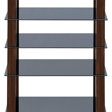 Centurion Supports TRINITY Gloss Black 5 Shelf with Walnut Legs Flat Screen TV Rack Glass Stand