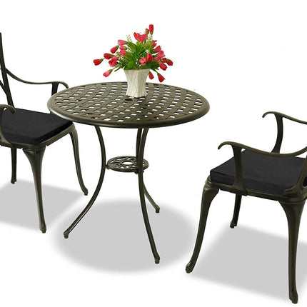 Centurion Supports OSHOWA Garden and Patio Table and 2 Large Chairs with Armrests Cast Aluminium Bistro Set - Black Cushions