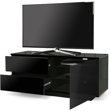 Centurion Supports Gallus ULTRA Remote Friendly BeamThru Gloss Black with 2-Black Drawers 32"-55" Flat Screen TV Cabinet