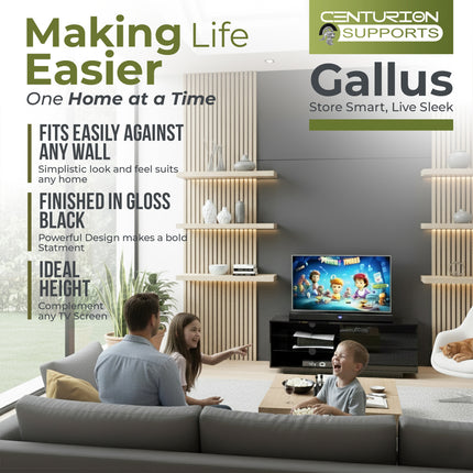 Centurion Supports Gallus Gloss Black with 2-Black Drawers and 3-Shelf 32"-55" LED/LCD/Plasma Cabinet TV Stand