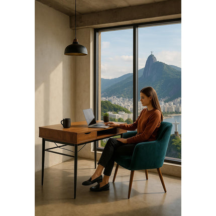 MDA Designs Kenora Home Office Study Ergonomic Desk Table Workstation with Drawers Walnut Black