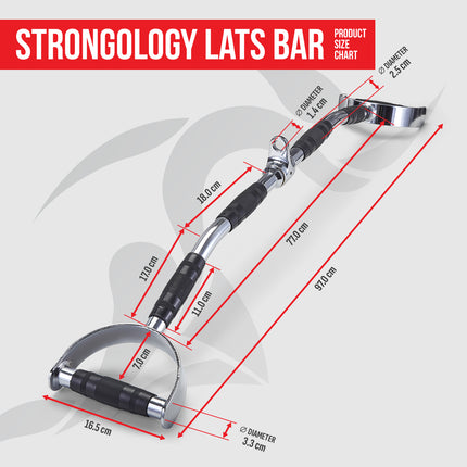 Strongology 100cm LAT BAR ATTACHMENT Multiple Triple Rubber Grips Target Multiple Areas Heavy Duty Gym Cable Pull Bar