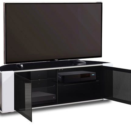 MDA Designs Sirius 1200 Remote Friendly Beam Thru Door Gloss Black with White Front Profiles up to 55" LCD/Plasma/LED Cabinet TV Stand