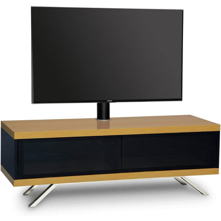 MDA Designs TUCANA 1200 Hybrid Black Oak Cabinet with Beam Thru Remote-Friendly Doors up to 60" Flat Screen TV Stand with Mounting Arm - Grade A