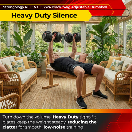 Strongology RELENTLESS24 Home Fitness Single Adjustable Smart Dumbbell from 2.5kg up to 24kg Training Weights