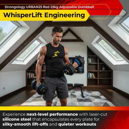 Strongology Urban25 Home Fitness Black and Blue Adjustable Smart Dumbbells from 2.5kg up to 25kg Training Weights