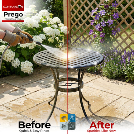 Centurion PREGO Outdoor Bistro Table Cast Aluminium Black, Garden Patio Round Table with 4-Legs Weather Resistant Rustproof Metal Furniture for Balcony Decking Terrace
