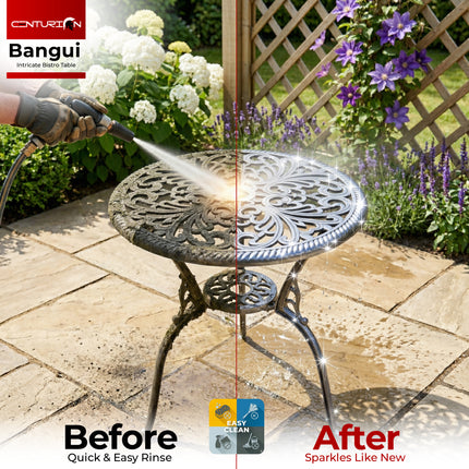Centurion BANGUI Outdoor Bistro Table Cast Aluminium Grey, Garden Patio Round Table with Parasol Hole, Weather Resistant Rustproof Metal Furniture for Balcony Decking Terrace 68.5cm