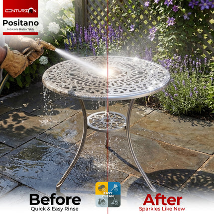 Centurion POSITANO 3-Piece Cast Aluminium Garden Bistro Table with Parasol Hole and 2 Armchairs, Victorian Style Outdoor Furniture for Patio, Balcony, Terrace or Conservatory in Grey