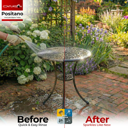 Centurion POSITANO Cast Aluminium Garden Bistro Table, Outdoor Patio Table, Round Garden Table with Parasol Hole, Victorian Outdoor Furniture for Balcony Terrace Conservatory in Black
