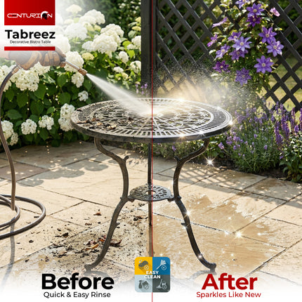 Centurion TABREEZ Garden Bistro Table Cast Aluminium Patio Table with Parasol Hole 4.7cm, Rustproof Weather Resistant Outdoor Furniture for Balcony Terrace Decking Lawn 69.5cm Round