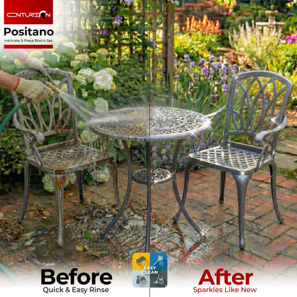 Centurion Supports POSITANO Luxurious Garden and Patio Table and 2 Large Chairs with Armrests Cast Aluminium Bistro Set - Grey