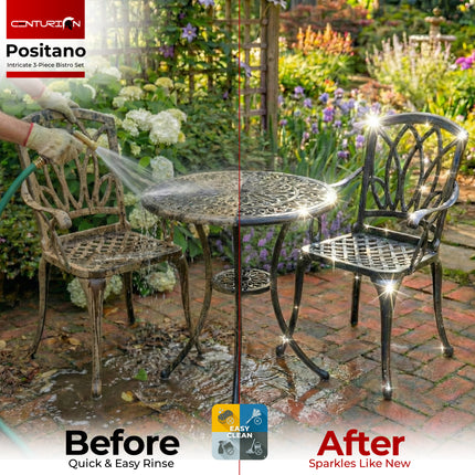 Centurion Supports POSITANO Garden and Patio Table and 2 Chairs Cast Aluminium Bistro Set - Black