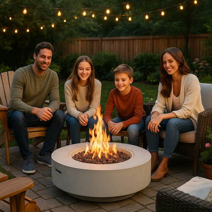 MDA Designs FUSION Light Grey Lavish Garden & Patio Gas Fire Pit with Eco-Stone Finish - Fully Assembled