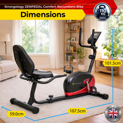 Strongology ZENPEDAL Recumbent Exercise Bike for Home, Magnetic Resistance Bike with 8 Levels, LCD Monitor with Heart Rate, Adjustable Seat with Back Support, Quiet Indoor Cycle - Grade A
