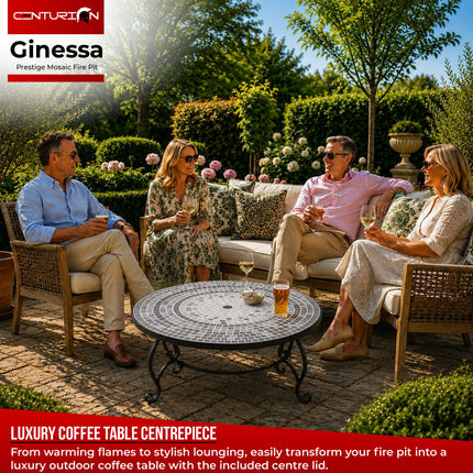 Centurion Supports Fireology GINESSA Sumptuous Garden & Patio Heater Fire Pit Brazier, Coffee Table, Barbecue and Ice Bucket with Mosaic Ceramic Tiles - Grade A