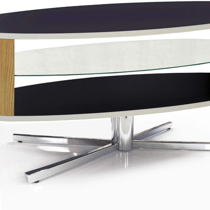 MDA Designs Orbit 1100 Gloss Black TV Stand with Oak Elliptic Sides for Flat Screen TVs up to 55" - Grade A
