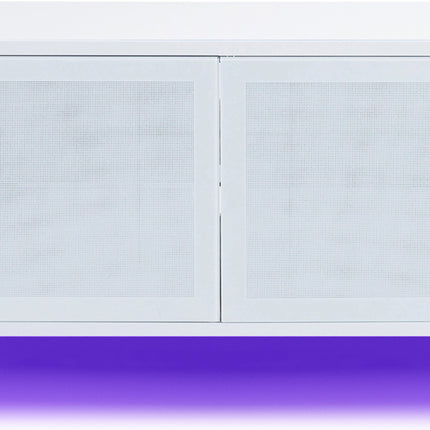 MDA Designs CORVUS Corner-Friendly Gloss White Contemporary Cabinet with White BeamThru Glass Doors for Flat Screen TVs up to 50" with 16 Colour LED Lights