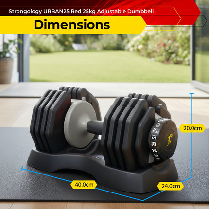 Strongology URBAN25 Grey Adjustable Single Dumbbell | 2.5kg to 25kg Quick-Select Weight | 10-in-1 Space-Saving Design | Soft-Grip Handle | Secure Plate-Locking System | Home Gym Strength Training Workouts