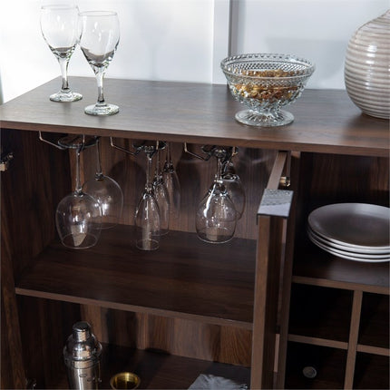 Centurion Supports VILANO Walnut 8-Bottle Wine Storage and 3-Row Glass Holder Modern Bar Kitchen Cabinet Buffet