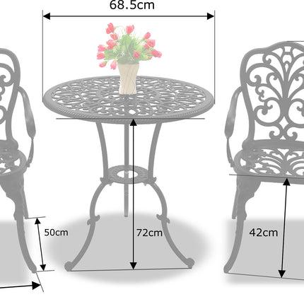 Centurion Supports BANGUI Black Luxurious Garden and Patio Table and 4 Large Chairs with Armrests Cast Aluminium Bistro Set