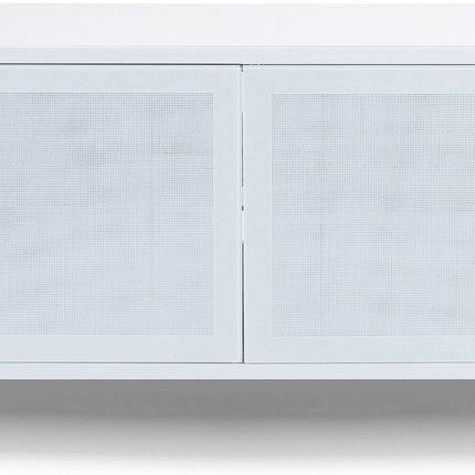 MDA Designs CORVUS Corner-Friendly Gloss White Contemporary Cabinet with Black Profiles White BeamThru Glass Doors Suitable for Flat Screen TVs up to 50"
