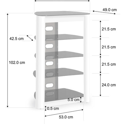 Centurion Supports ZINNIA 5-Tier Black Glass Shelves with Gloss White Fascia Entertainment Media Audio Rack - Grade A