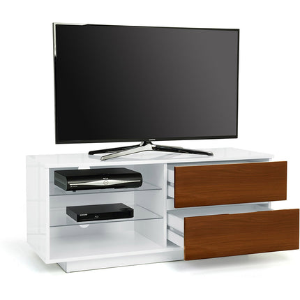 Centurion Supports Gallus High Gloss White with 2-Walnut Drawers and 3-Shelf 32"-55" LED/OLED/LCD Cabinet TV Cabinet