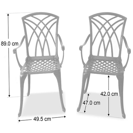 Centurion Supports Oshowa 2-Large Garden & Patio Bistro Chairs with Armrests in Cast Aluminium Grey - Grade A
