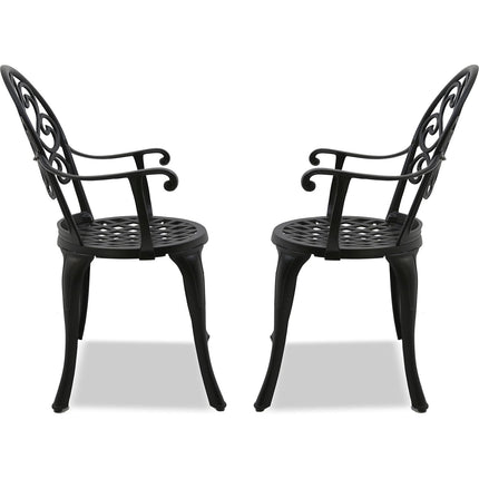 Centurion Supports Prego 2-Large Garden & Patio Bistro Chairs with Armrests in Cast Aluminium Black - Assembled - Grade A