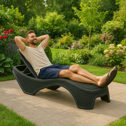 Centurion Supports MALDIVES Black Outdoor High-End PU Rattan Adjustable Sun Lounger-Fully Assembled