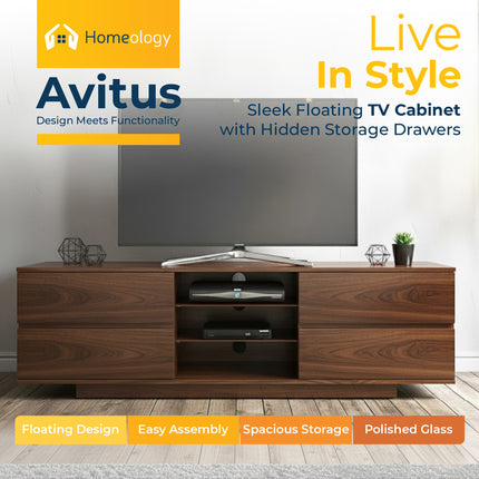 Homeology Avitus Premium Walnut with 4-Walnut Drawers and 3-Shelf 32"-65" LED/OLED/LCD TV Cabinet - Fully Assembled