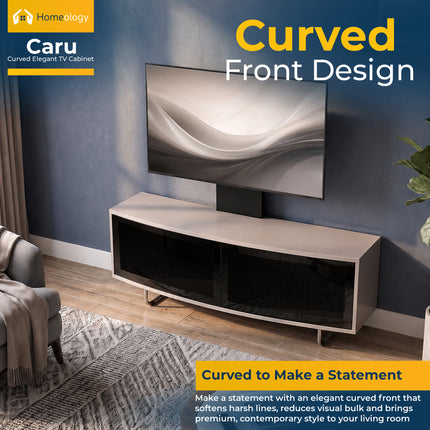 Homeology CARU Black Greige Beam-Thru Remote Friendly Super-Contemporary D Shape Design 32"-65" LED/OLED/LCD TV Cabinet with Mounting Arm