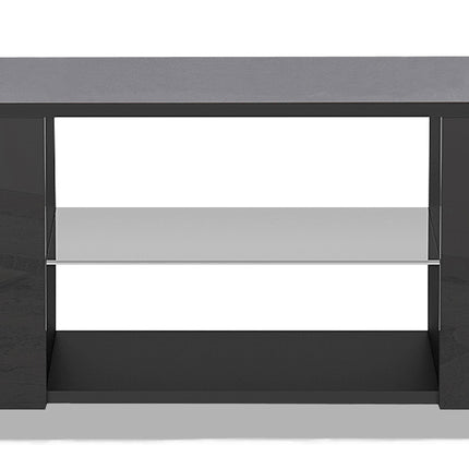 MDA Designs Auriga Black Modern TV Cabinet for Flat TV Screens of up to 65" Entertainment Unit with Shelves and Built-in Blue LED Lights - Grade A