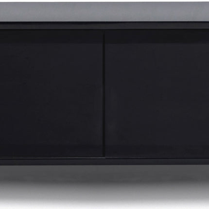 MDA Designs CORVUS Corner-Friendly Gloss Black Contemporary Cabinet with Oak Profiles Black BeamThru Glass Doors Suitable for Flat Screen TVs up to 50"