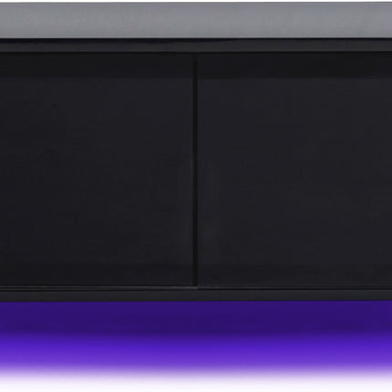 MDA Designs CORVUS Corner-Friendly Gloss Black Contemporary Cabinet with Black Side Profiles Black BeamThru Glass Doors Suitable for Flat Screen TVs up to 50" with 16 Colour LED Lights