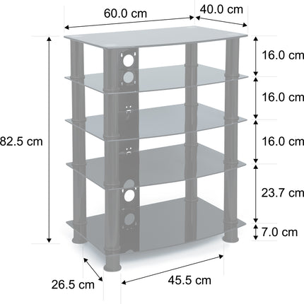 Centurion Supports Galago 5-Shelf Premium Black Glass with Black Legs AV Rack