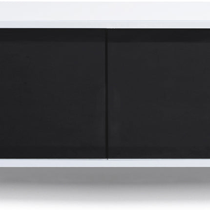 MDA Designs CORVUS Corner-Friendly Gloss White Contemporary Cabinet with White Profiles Black BeamThru Glass Doors Suitable for Flat Screen TVs up to 50"