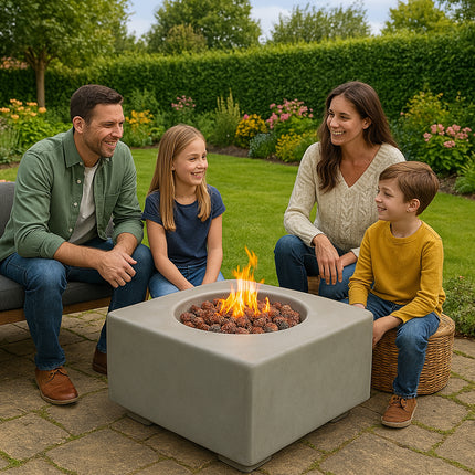 Centurion Supports Fireology ADELPHI Dark Grey Lavish Garden and Patio Gas Fire Pit with Eco-Stone Finish - Fully Assembled - Grade A