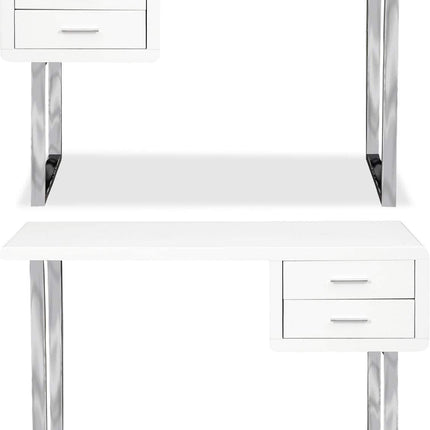 Centurion Supports HARMONIA Gloss White with Chrome Legs 2-Drawer Contemporary Home Office Luxury Computer Desk - Grade A