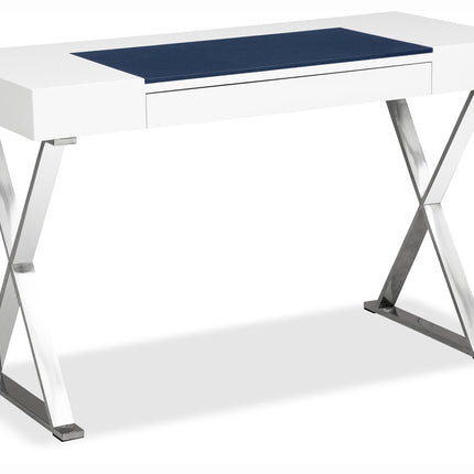 Centurion Supports ADONIS White with Built-In Luxury Dark Blue Leather Pad Ergonomic Home Office Desk