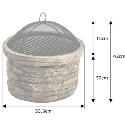 Centurion Supports Fireology SAMUI Majestic Garden and Patio Round Multi-function Heater, Fire Pit, Brazier and Barbecue with Eco-Stone Finish and Cover