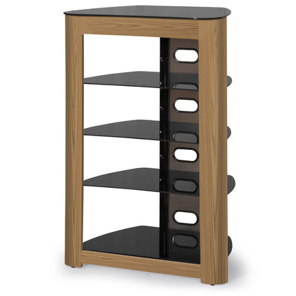 Centurion Supports Zinnia 5-Shelf Black with Oak Fascia Flat Screen TV/Hi-Fi/AV Rack Entertainment Stand - Grade A