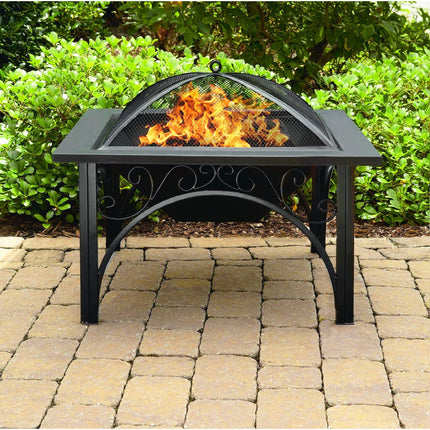 Centurion Supports KOJIN Multi-Functional Elegant Black Square Outdoor Garden and Patio Luxury Heater Fire Pit Brazier